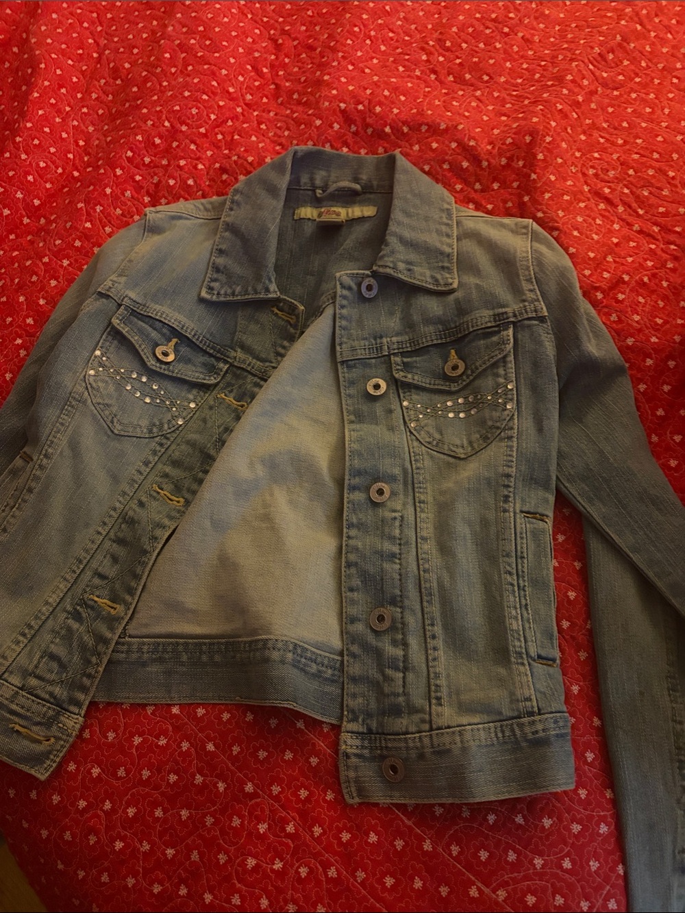 Light Wash Denim Jacket with Studded Chest Pockets
